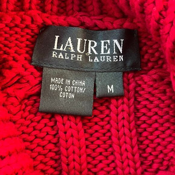 Lauren Ralph Lauren Women's Red Cable Knit Foldover Neck Sweater Size M - Picture 5 of 6
